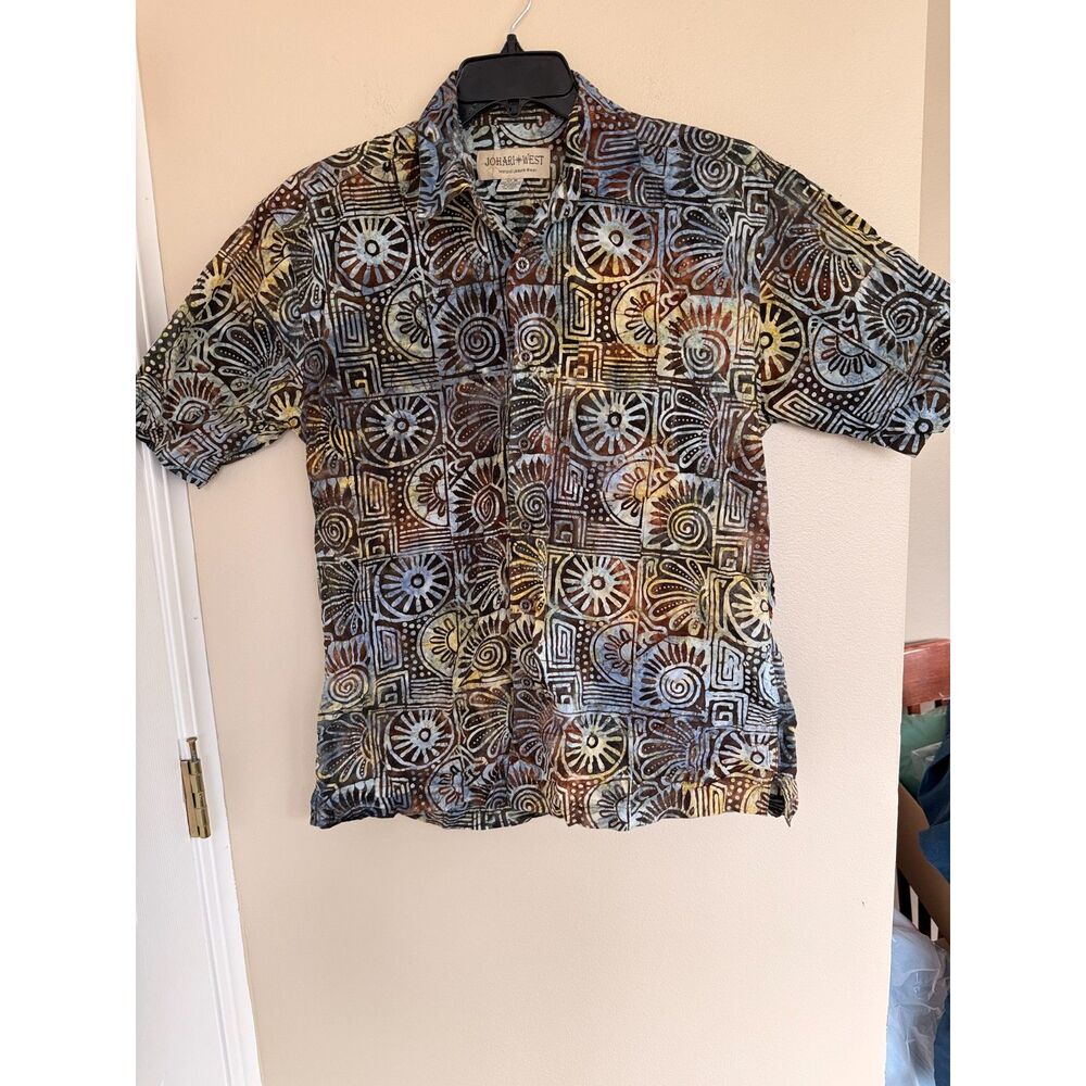 Johari West Batik Shirt | 100% Cotton Hand-Dyed Button Down | Size M - Picture 1 of 6